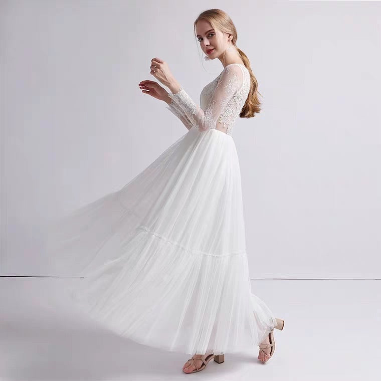 The Petrio Wedding Bridal Illusion Sleeves Lace Gown