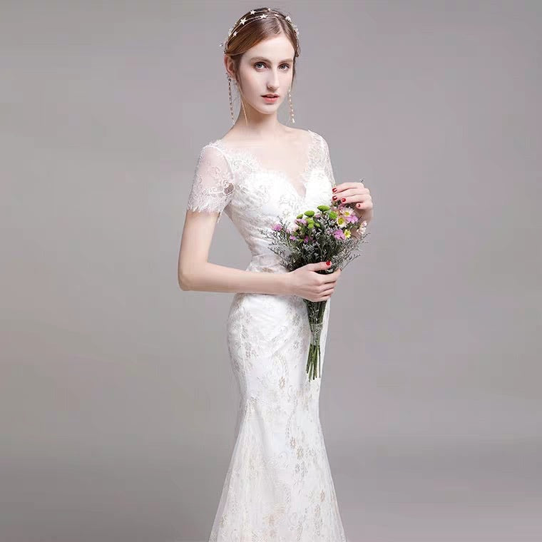 The Nikita Wedding Bridal Short Sleeve Lace Dress
