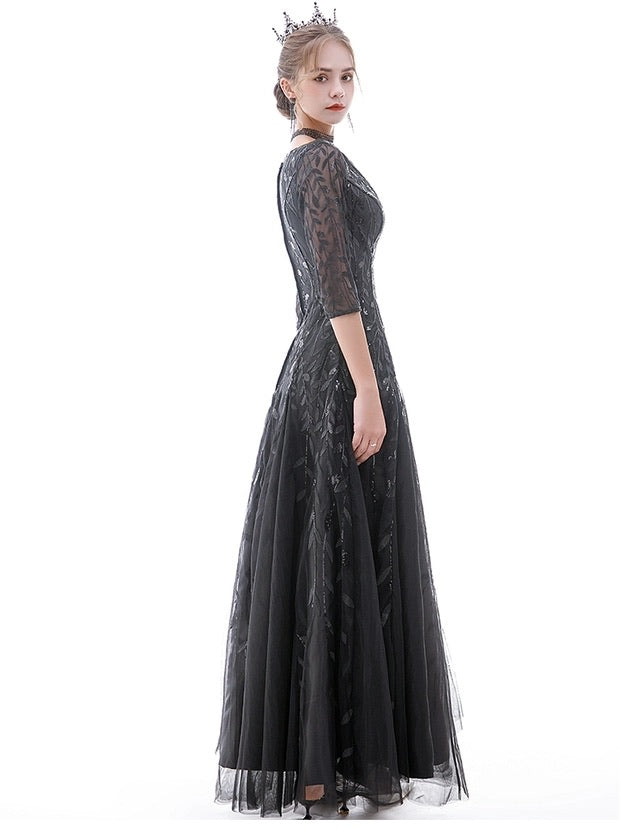 The Marleigh Long Sleeve Black/Blue/Silver Gown