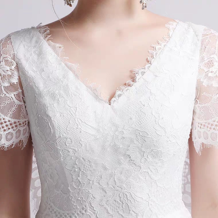 The Petunia Wedding Bridal Illusion Short Draped Sleeves Lace Gown