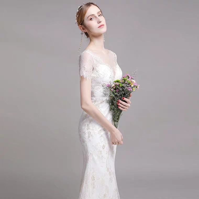 The Nikita Wedding Bridal Short Sleeve Lace Dress