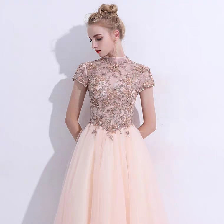 The Rosalle Ombré High Collar Champagne Gown