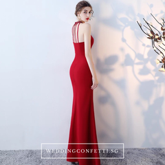 The Rolinda Red Halter Gown With Slit