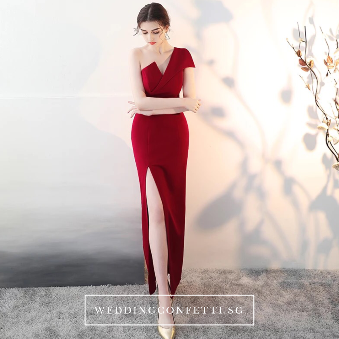 The Claudine One Shoulder Red / Black / White Gown With Slit