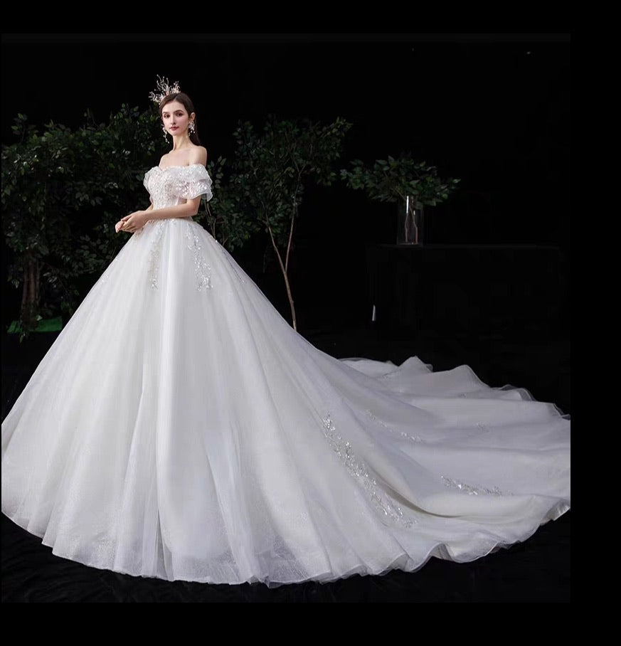 The Serenity Wedding Bridal Off Shoulder Glitter Champagne Gown