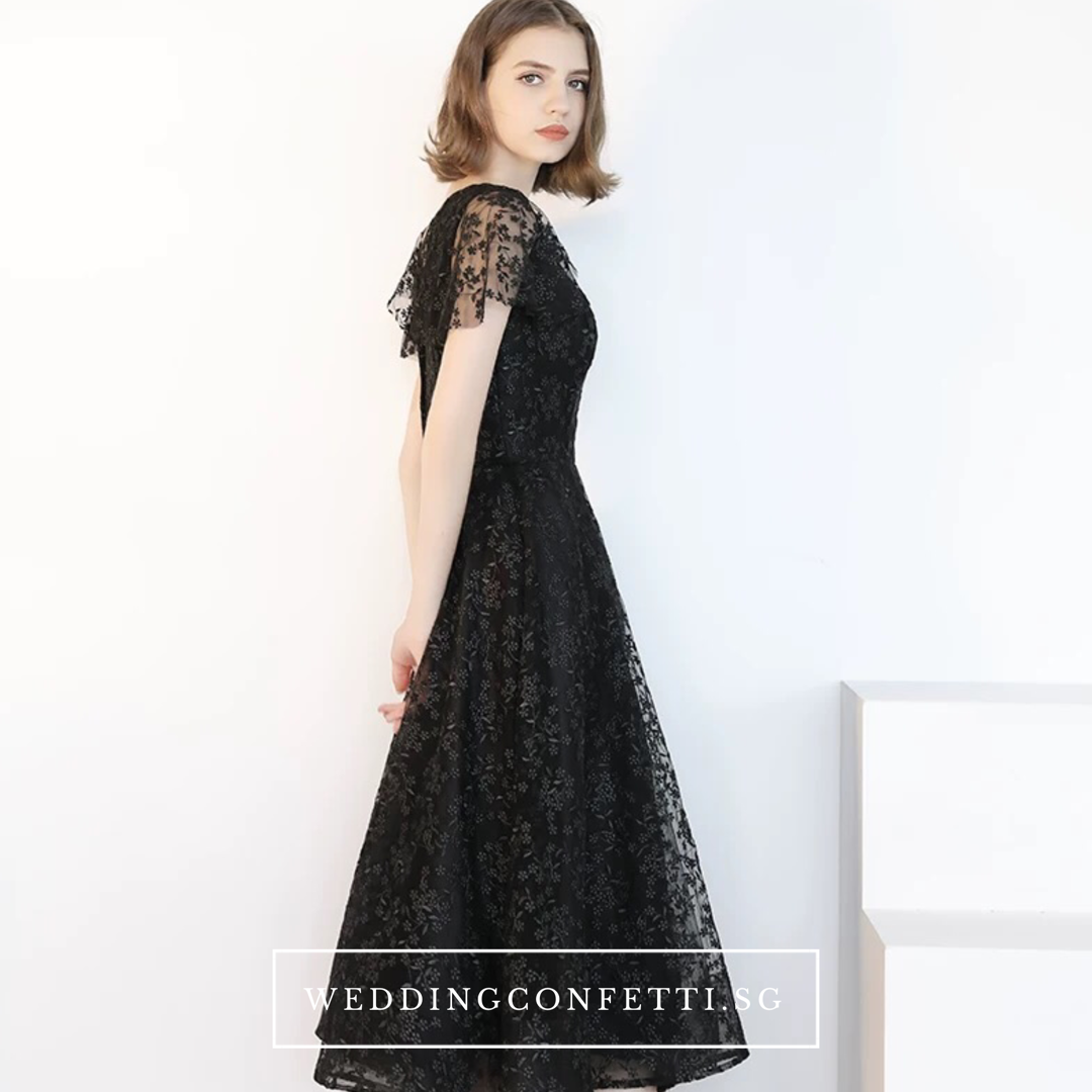 The Adella Short Sleeves Black Gown