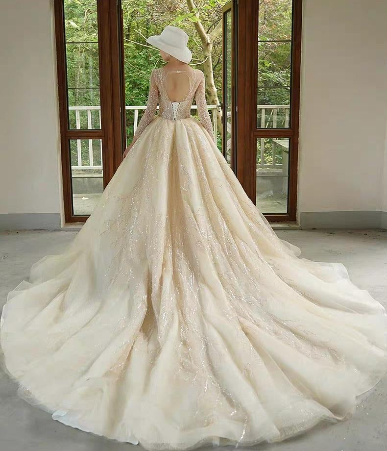 The Chandler Wedding Bridal Long Illusion Sleeves Gown