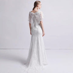 The Petunia Wedding Bridal Illusion Short Draped Sleeves Lace Gown