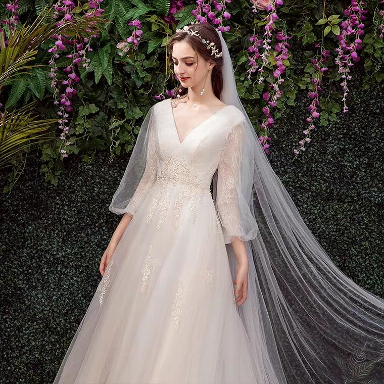 The Kylie Wedding Bridal Illusion Lace Sleeve Gown