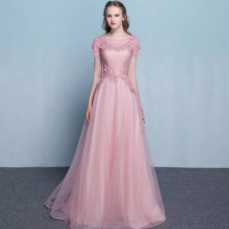 The Pennslyvania Pink Short Sleeve Tulle Gown