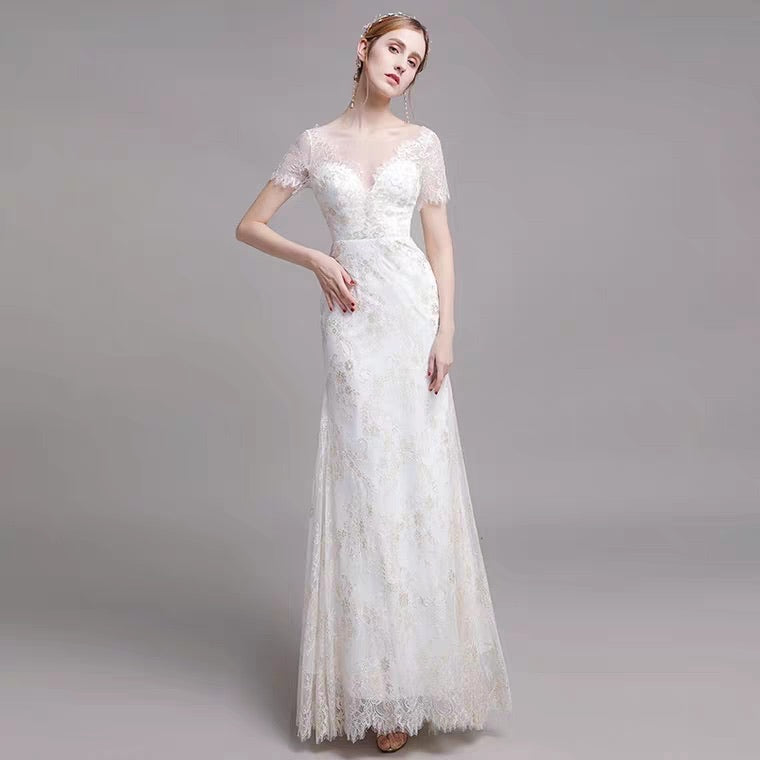 The Nikita Wedding Bridal Short Sleeve Lace Dress
