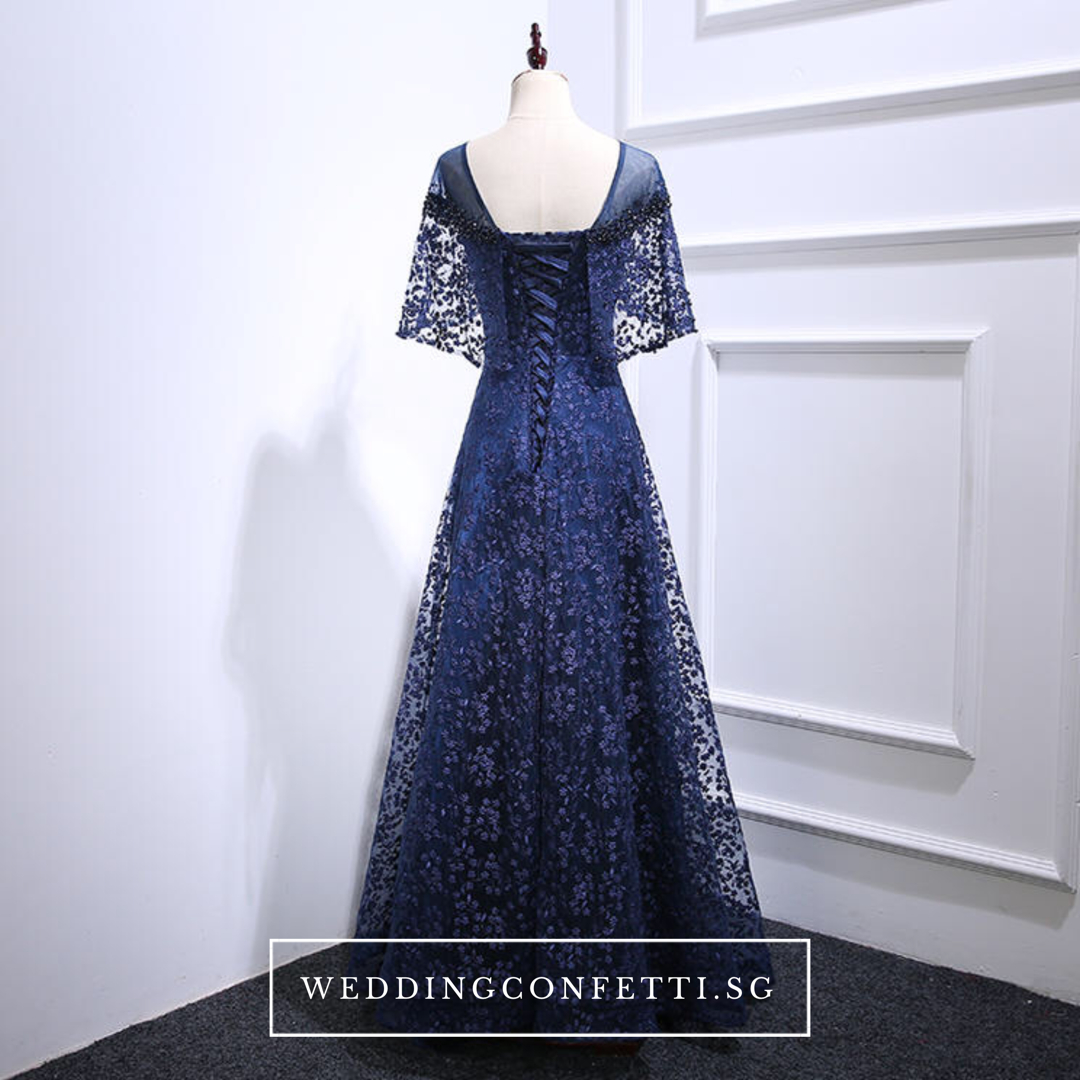 The Veranda Royal Blue Cape Sleeves Gown
