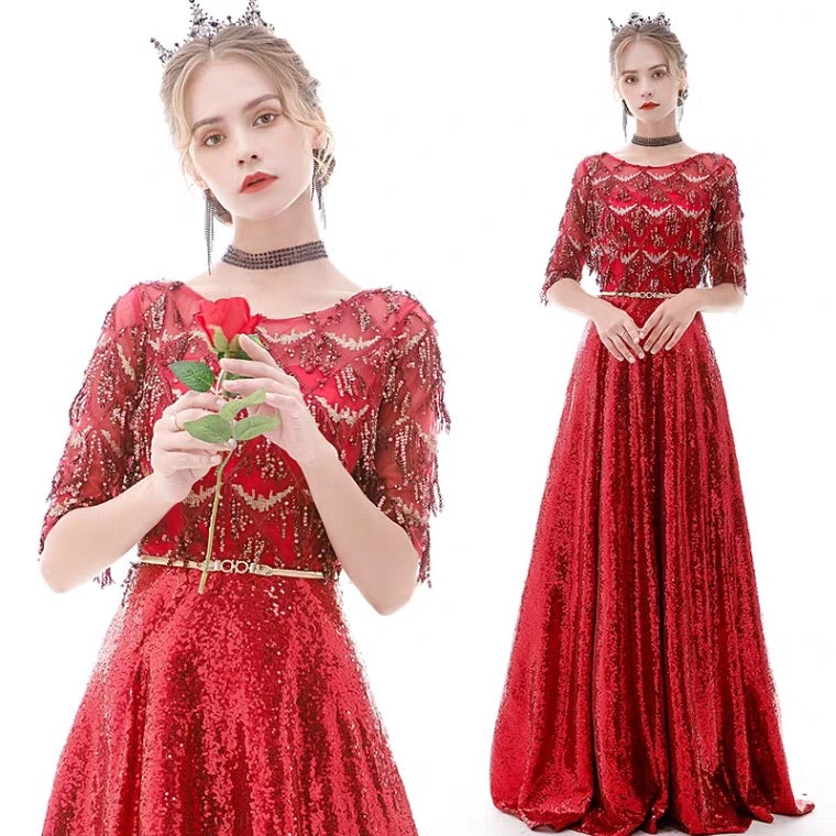 The Kumie Long Sleeve Black/Red/Pink/Silver Gown
