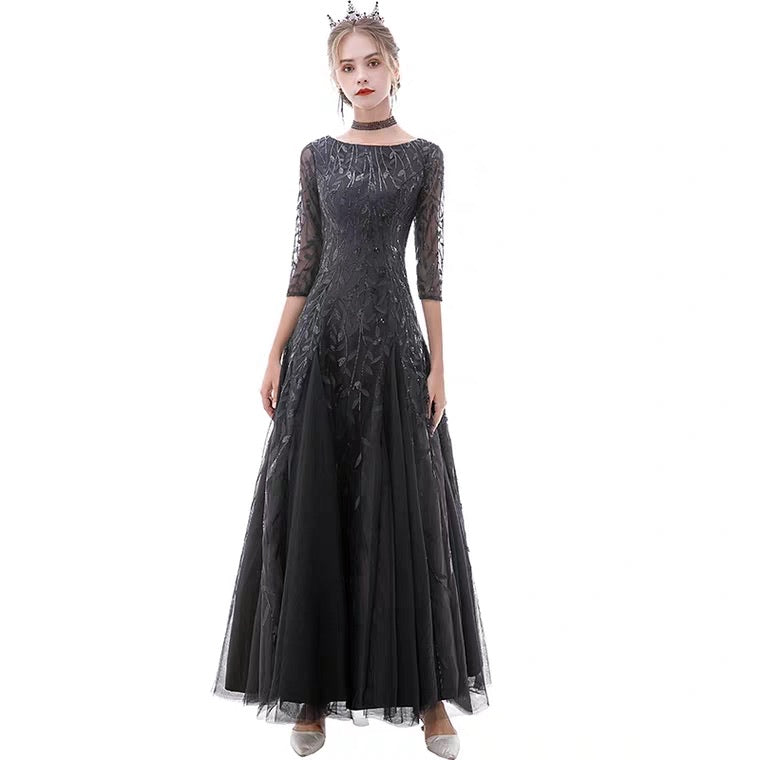 The Marleigh Long Sleeve Black/Blue/Silver Gown