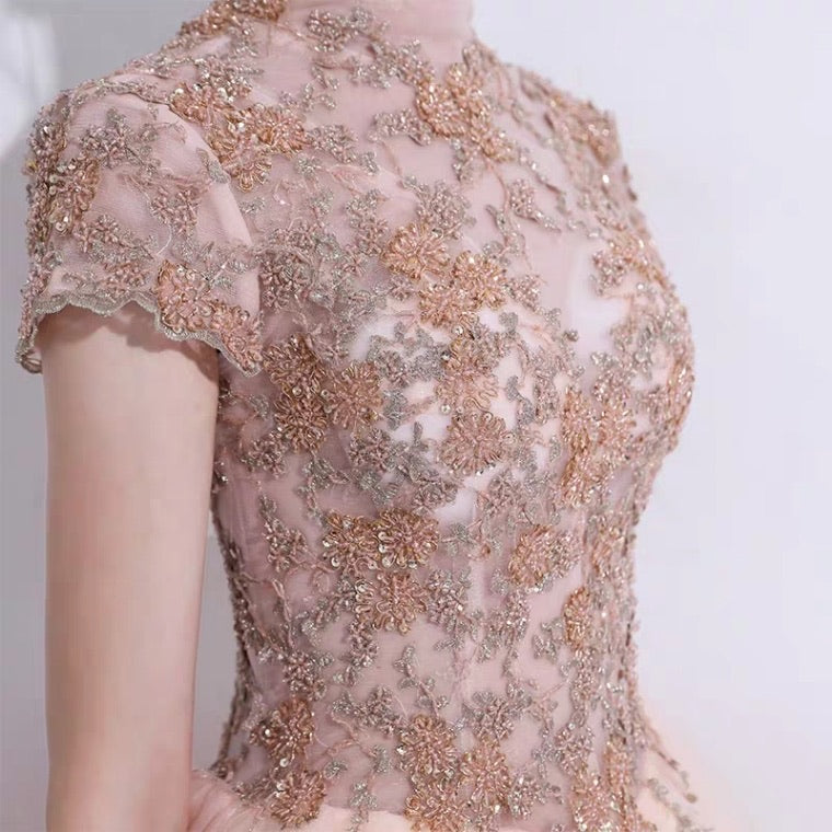 The Rosalle Ombré High Collar Champagne Gown