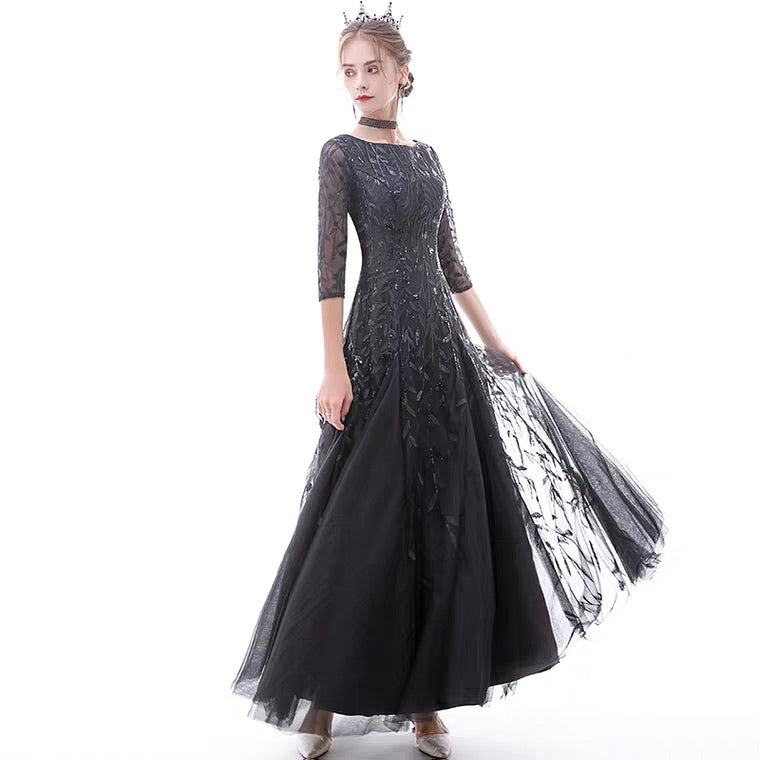 The Marleigh Long Sleeve Black/Blue/Silver Gown