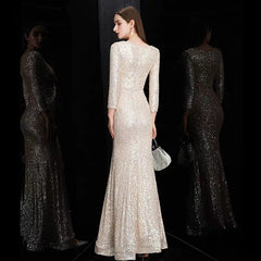 The Quenta Long Sleeves Sequined Gown