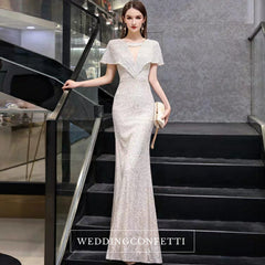 The Reysel Short Sleeves Sequined Sliver Gown