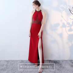 The Rolinda Red Halter Gown With Slit