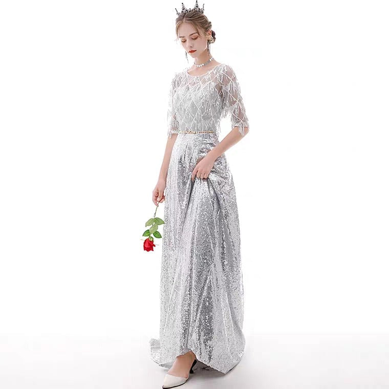 The Kumie Long Sleeve Black/Red/Pink/Silver Gown
