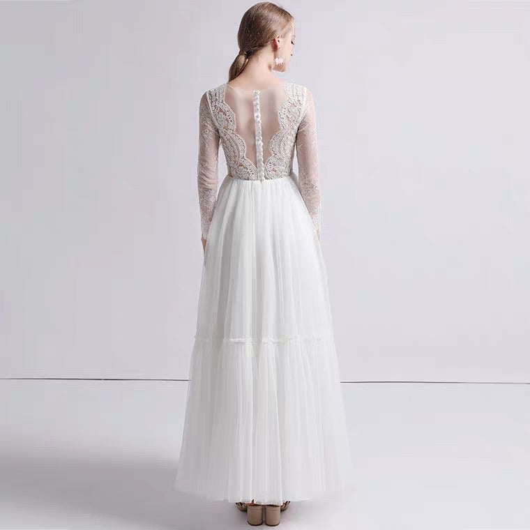 The Petrio Wedding Bridal Illusion Sleeves Lace Gown