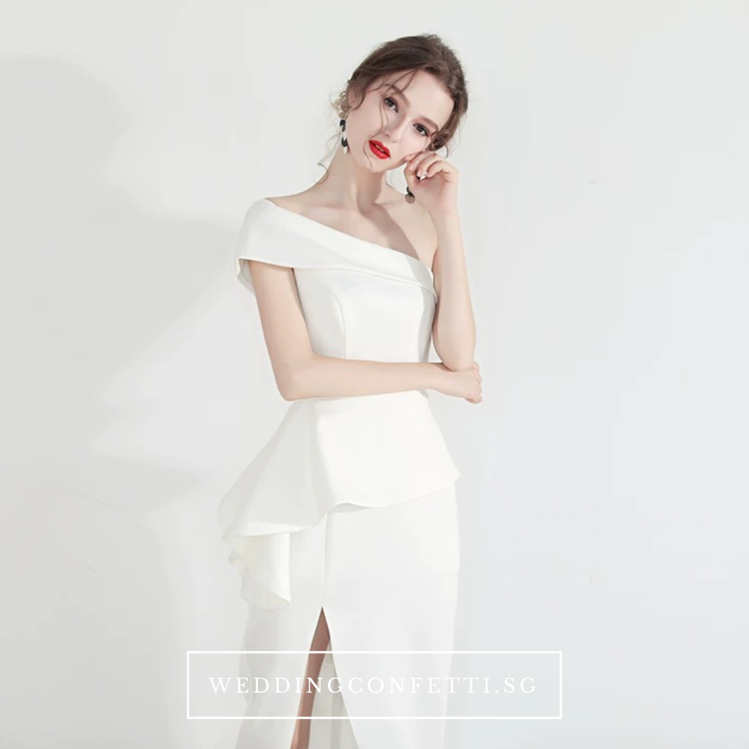 The Charis One Shoulder Origami Red / White Dress With Slit