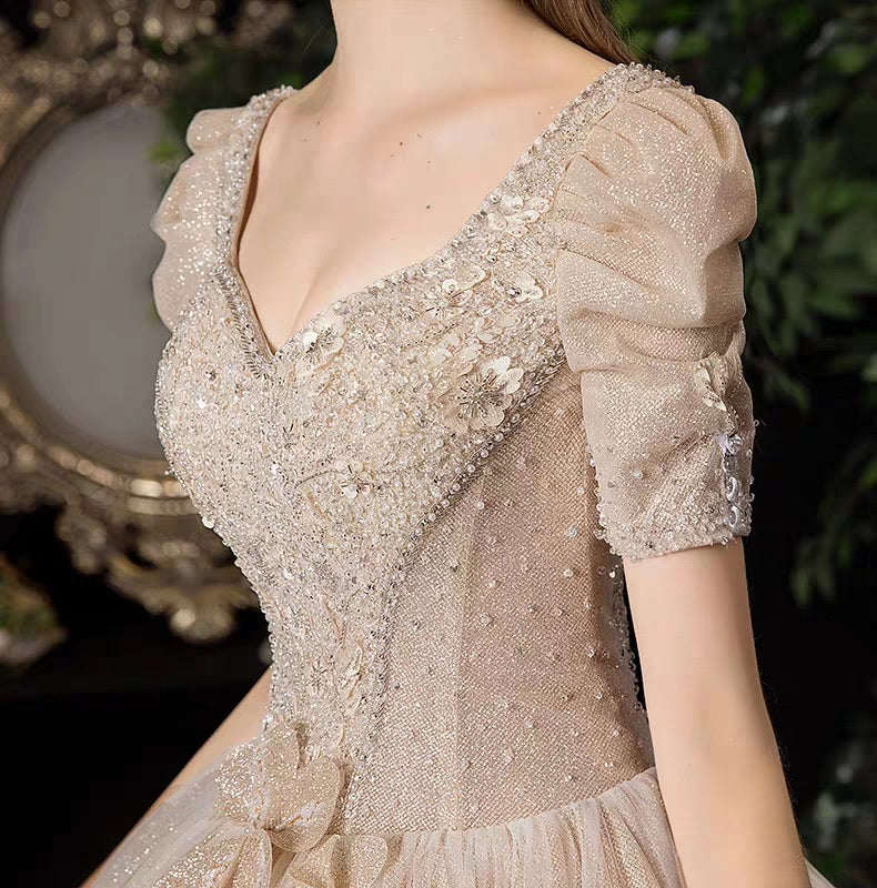 The Isabrina Wedding Bridal Short  Sleeves Champagne Gown