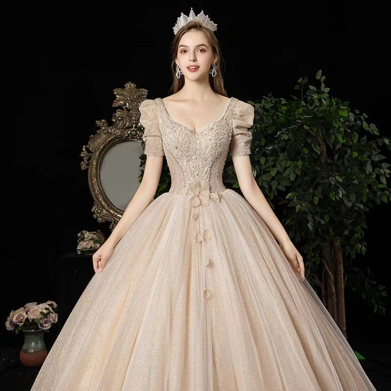 The Isabrina Wedding Bridal Short  Sleeves Champagne Gown