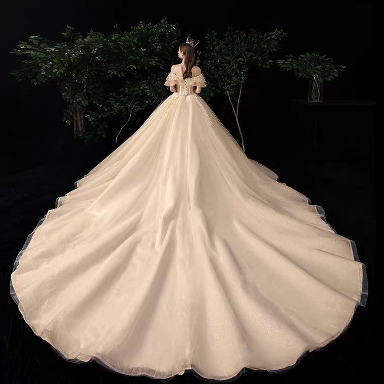 The Serenity Wedding Bridal Off Shoulder Glitter Champagne Gown