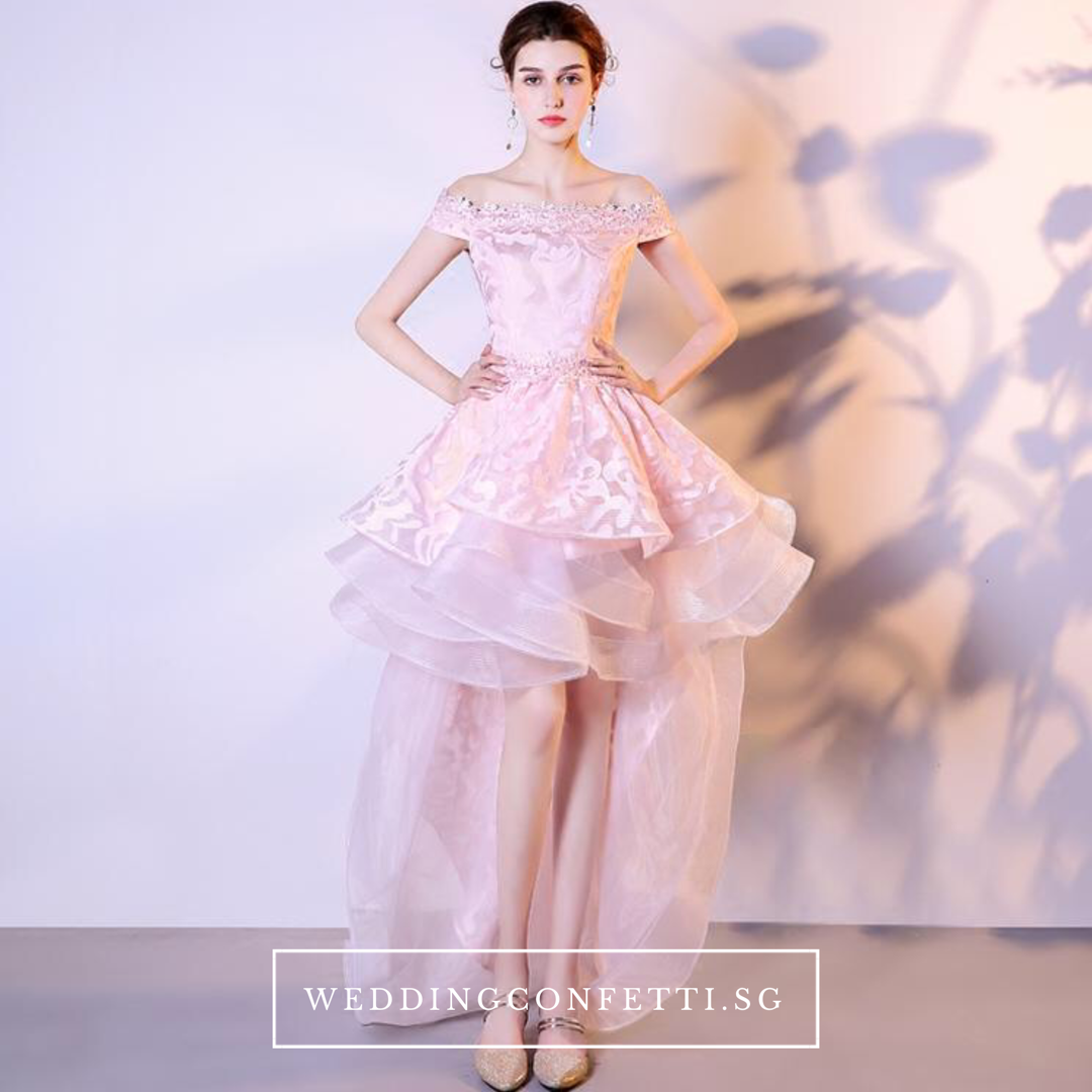 The Felicia Pink High Low Off Shoulder Dress
