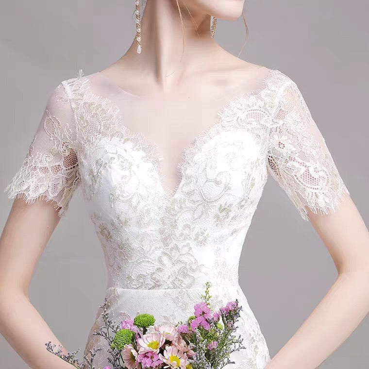 The Nikita Wedding Bridal Short Sleeve Lace Dress