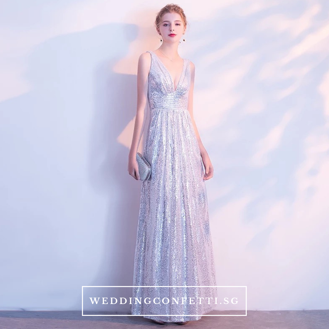 The Marilyn Glitter Silver / Black Sleeveless Gown