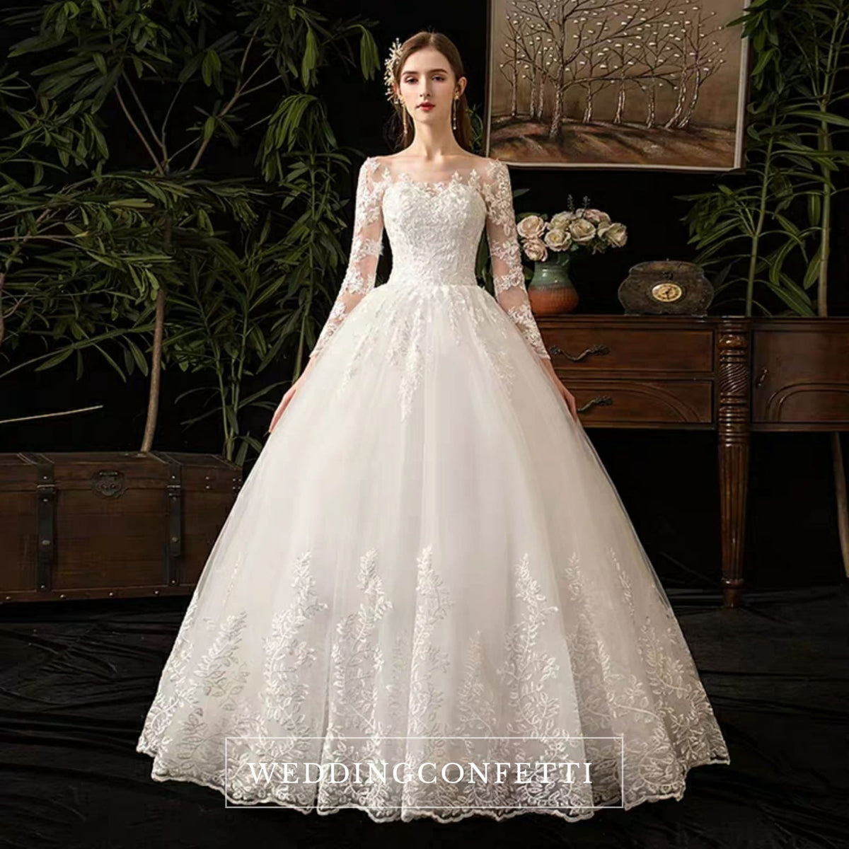 The Quentine Wedding Bridal Illusion Long Sleeves Gown