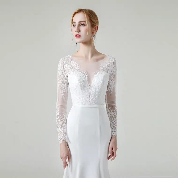 The Gabrielle Wedding Bridal Long Sleeves Lace Gown