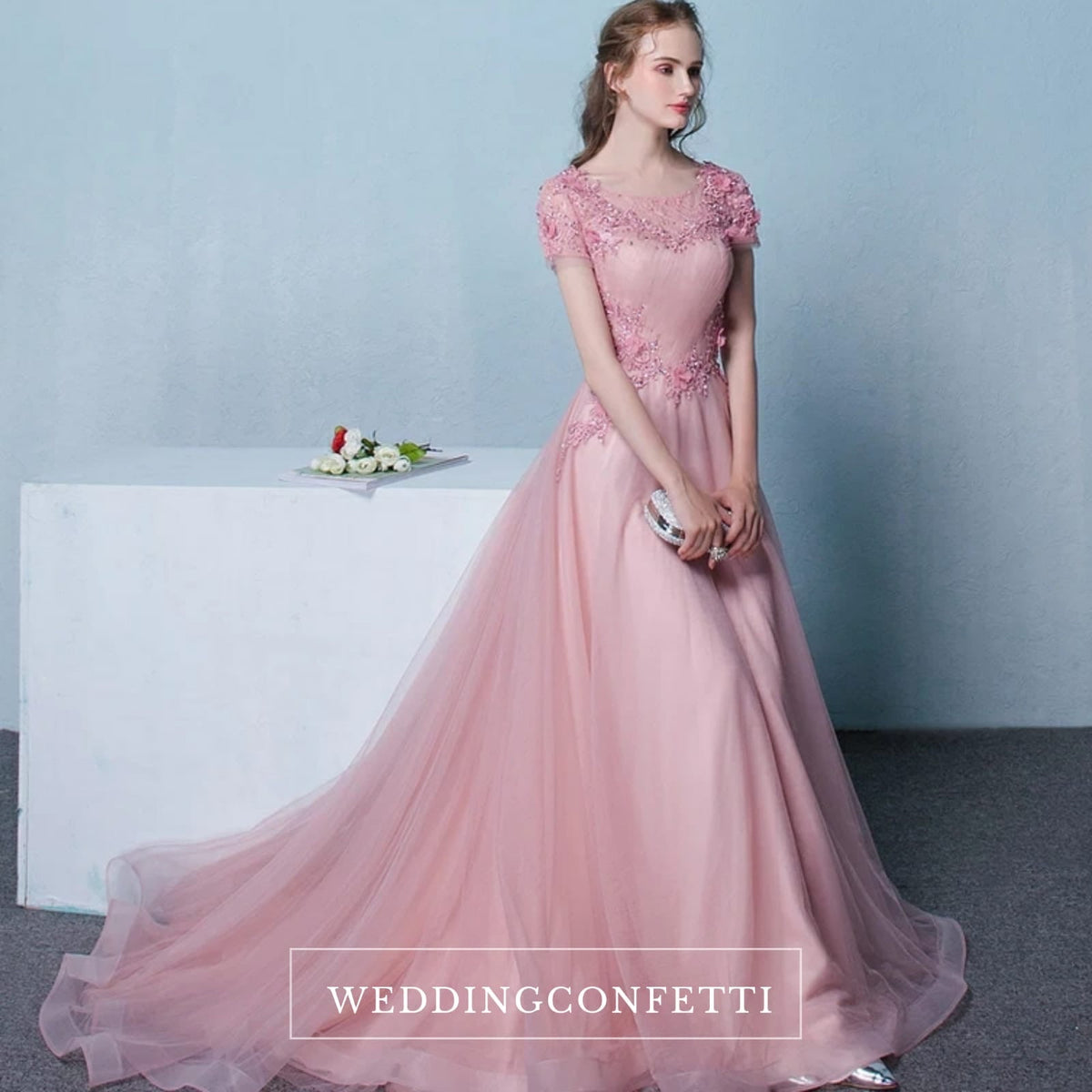 The Pennslyvania Pink Short Sleeve Tulle Gown