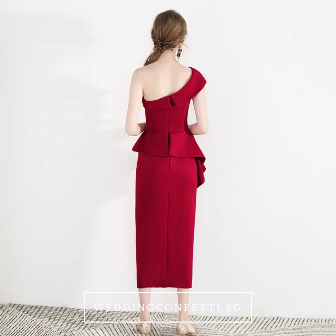 The Charis One Shoulder Origami Red / White Dress With Slit