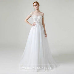 The Khloe Wedding Bridal Illusion Boat Neck Lace Gown