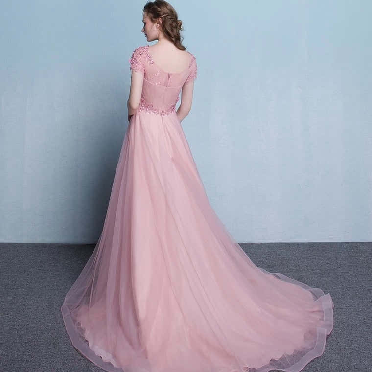 The Pennslyvania Pink Short Sleeve Tulle Gown