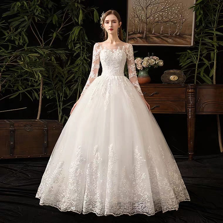The Quentine Wedding Bridal Illusion Long Sleeves Gown