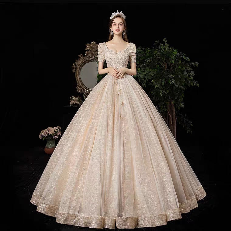 The Isabrina Wedding Bridal Short  Sleeves Champagne Gown