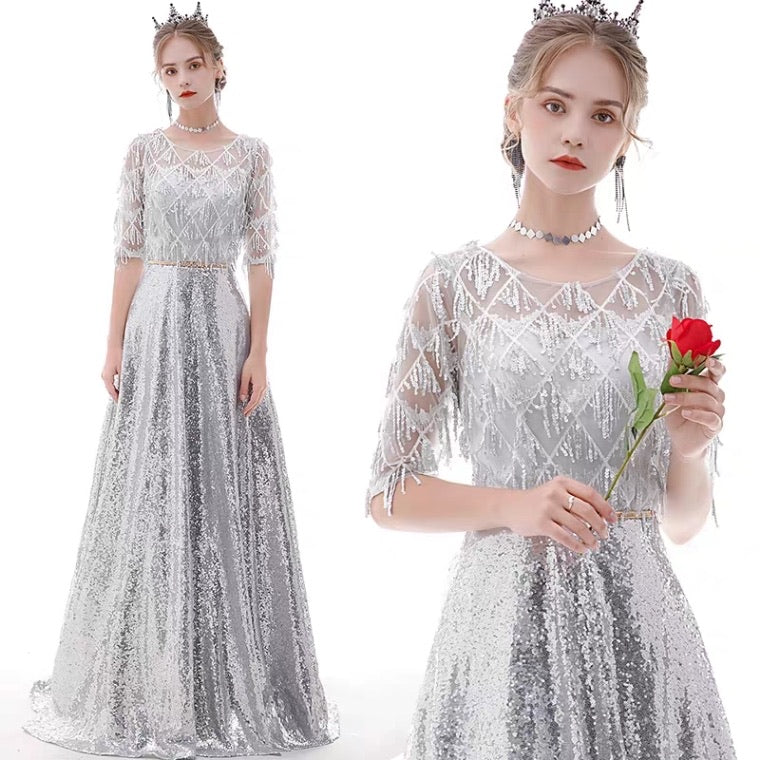 The Kumie Long Sleeve Black/Red/Pink/Silver Gown