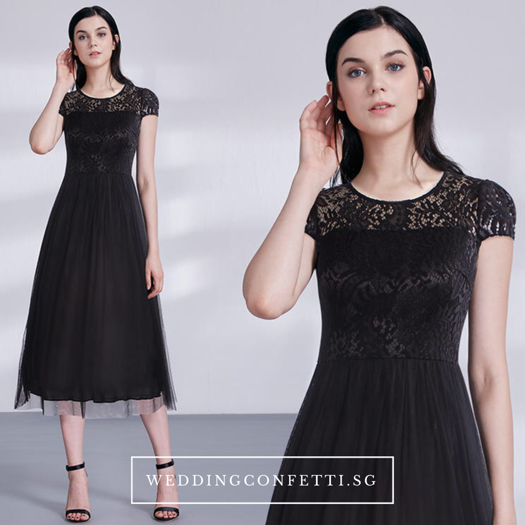 The Veronica Black Cap Sleeves Gown