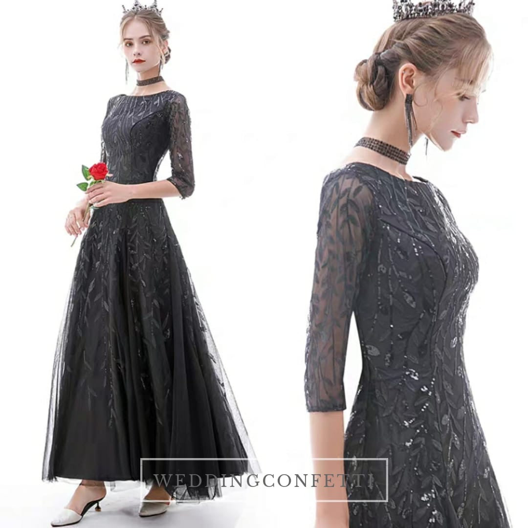 The Marleigh Long Sleeve Black/Blue/Silver Gown