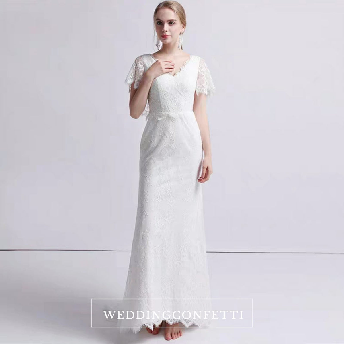 The Petunia Wedding Bridal Illusion Short Draped Sleeves Lace Gown