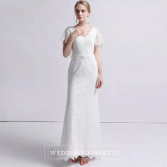 The Petunia Wedding Bridal Illusion Short Draped Sleeves Lace Gown