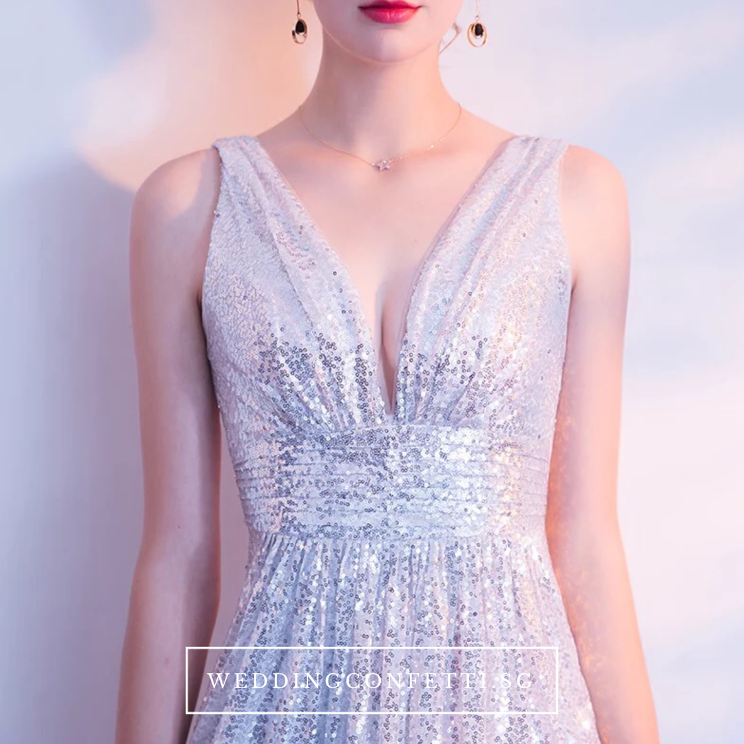 The Marilyn Glitter Silver / Black Sleeveless Gown