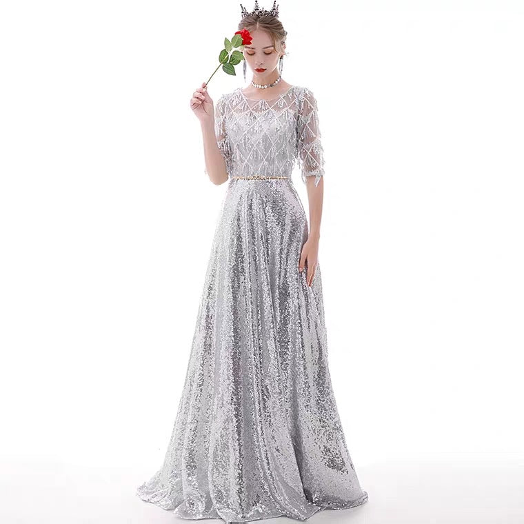 The Kumie Long Sleeve Black/Red/Pink/Silver Gown