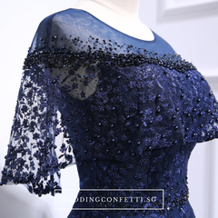 The Veranda Royal Blue Cape Sleeves Gown