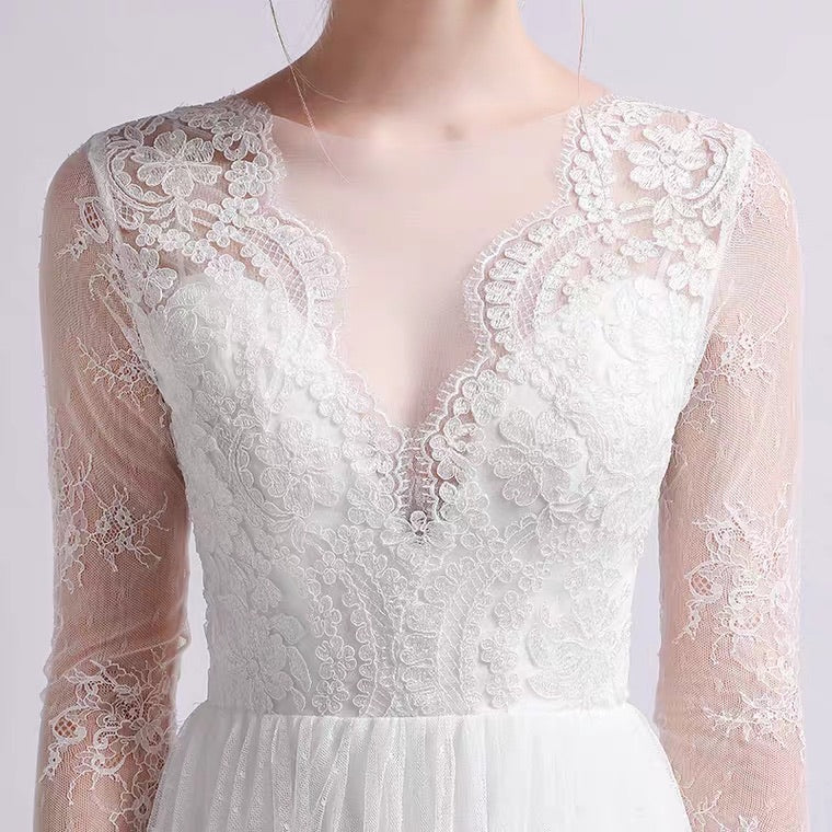 The Petrio Wedding Bridal Illusion Sleeves Lace Gown