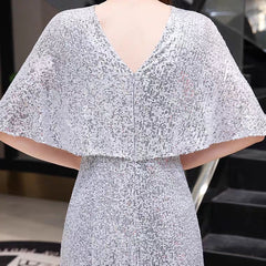 The Rayna Silver Sequined Draped Sleeves Gown (Available in 2 colours)